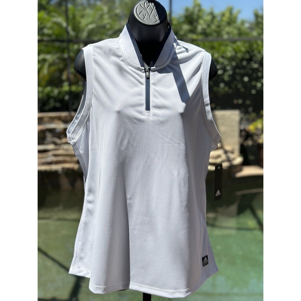 ADIDAS Women's Golf Sleeveless 1/4 Zip Polo Top - Chic White Activewear L